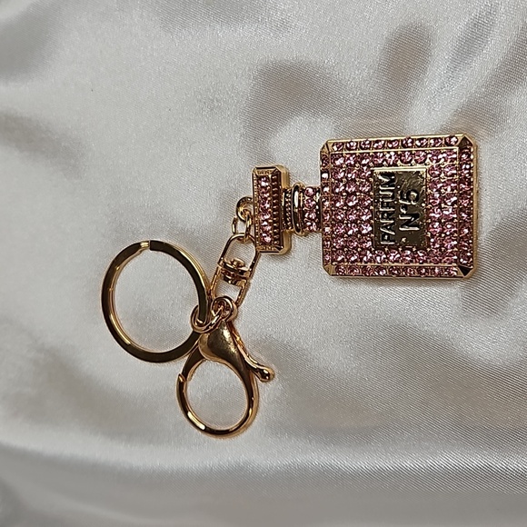 Accessories - Keychain - Purse Hang Tag Pink Rhinestones Gold Tone